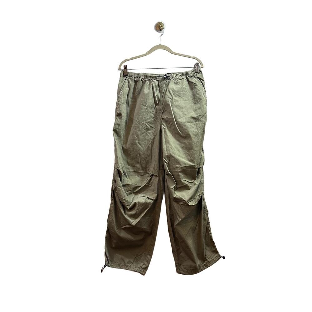 Divided H&M Pants Womens Size Small Olive Green Wide Leg Adjust Drawstring Ankle